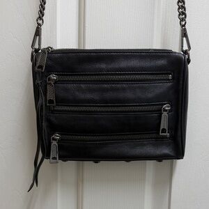 Rebecca Minkoff Black Leather Crossbody With Gunmetal Chain & Zipper Details
